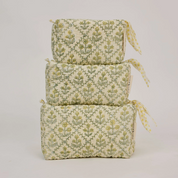 Organic Cotton Toiletry Bag - Floral Lattice Buttercream