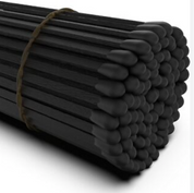 Stack of black matches tied with a brown string on a white background