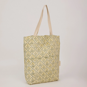 Organic Cotton Tote Bag - Floral Lattice Buttercream