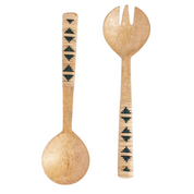 Hand-Carved Geo-Woven Mango Wood Salad Servers
