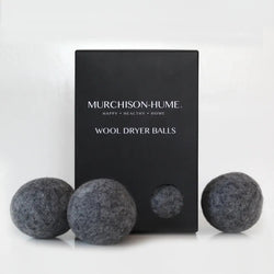 Murchison-Hume wool dryer balls with packaging on a white background