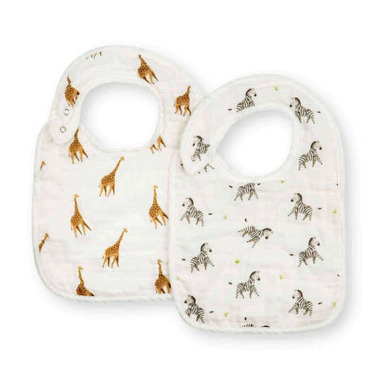 Baby Bib Set (2-pack) in Giraffe + Zebra