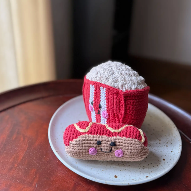 Hand-stitched Hot Dog Rattle