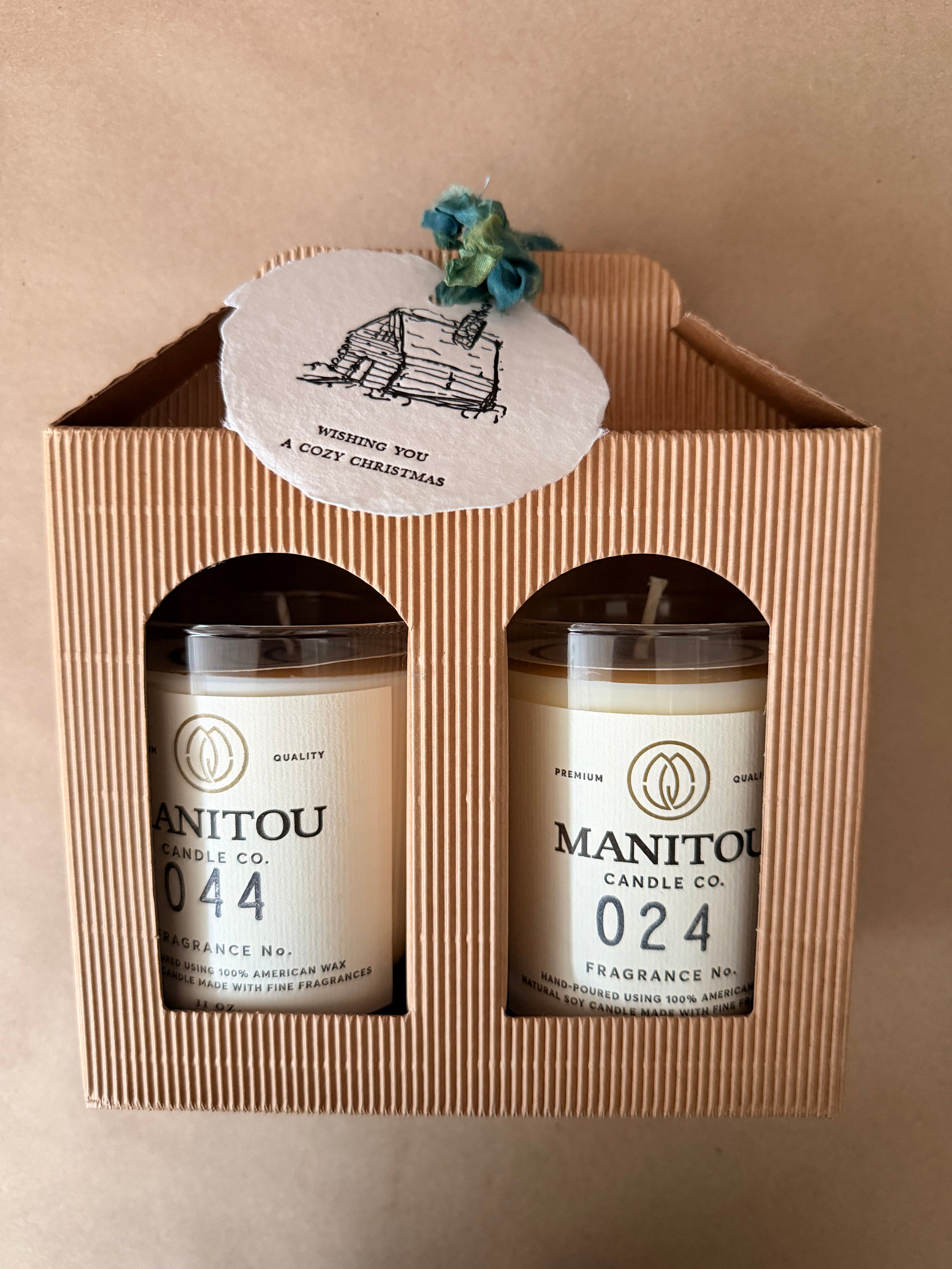 'Wishing You a Cozy Christmas' Tag w/ Green Bow Candle Bundle Gift Set