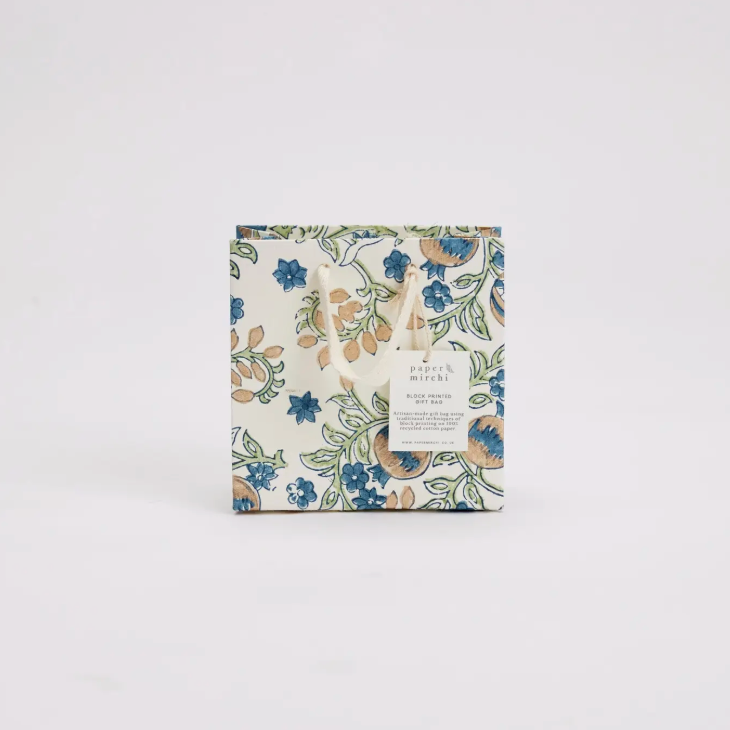 Hand Block Printed Gift Bag - Indigo Collection - Variety of Styles (Small)