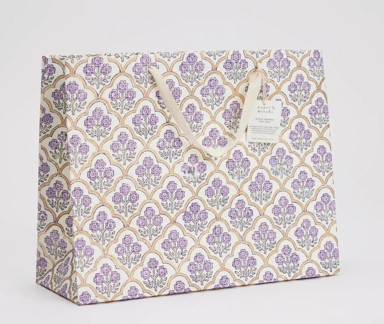 Hand Block Printed Gift Bag - Lavender Collection - Variety of Styles (Large)