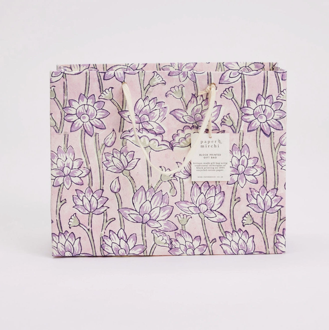 Hand Block Printed Gift Bag - Lavender Collection - Variety of Styles (Medium)