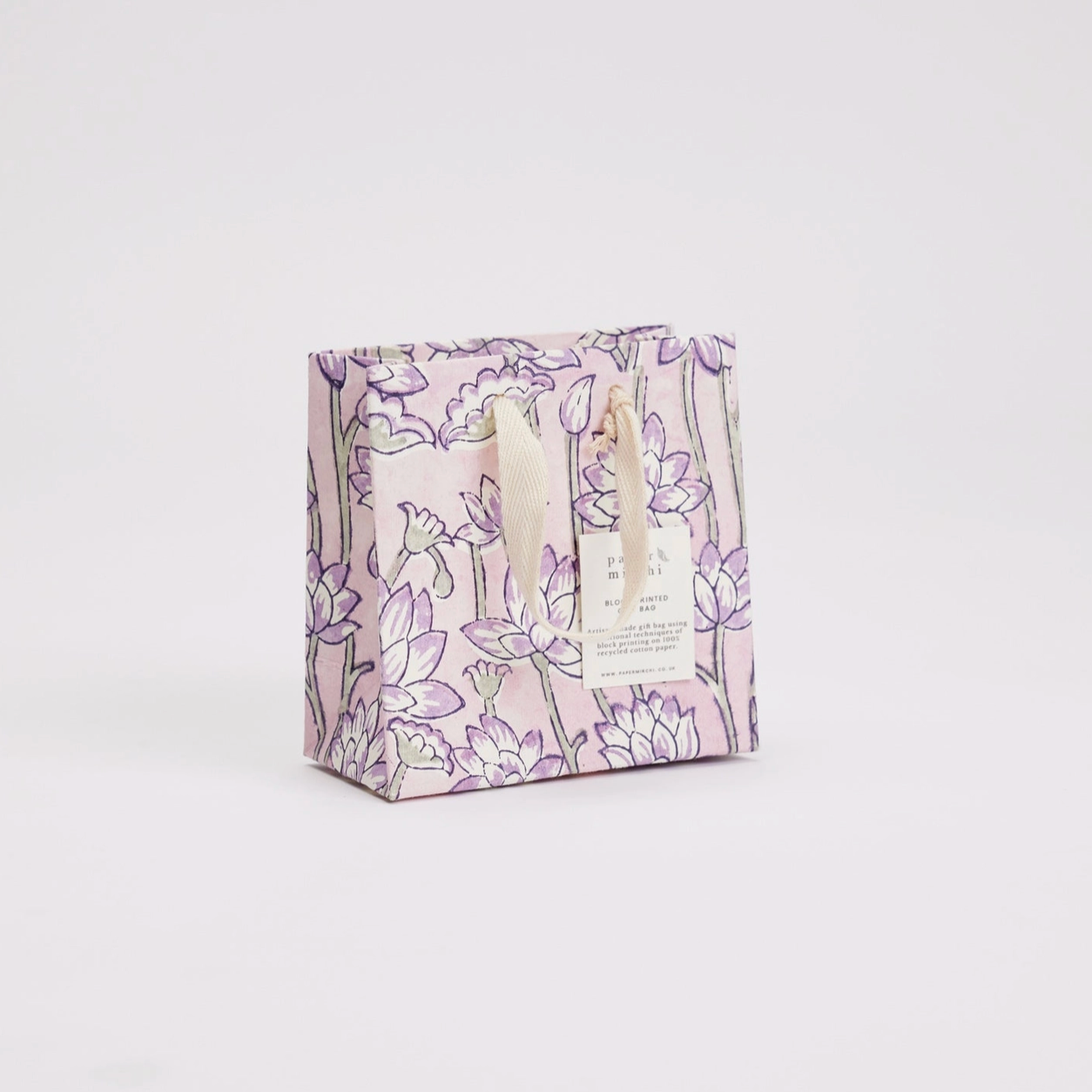 Hand Block Printed Gift Bag - Lavender Collection - Variety of Styles (Small)
