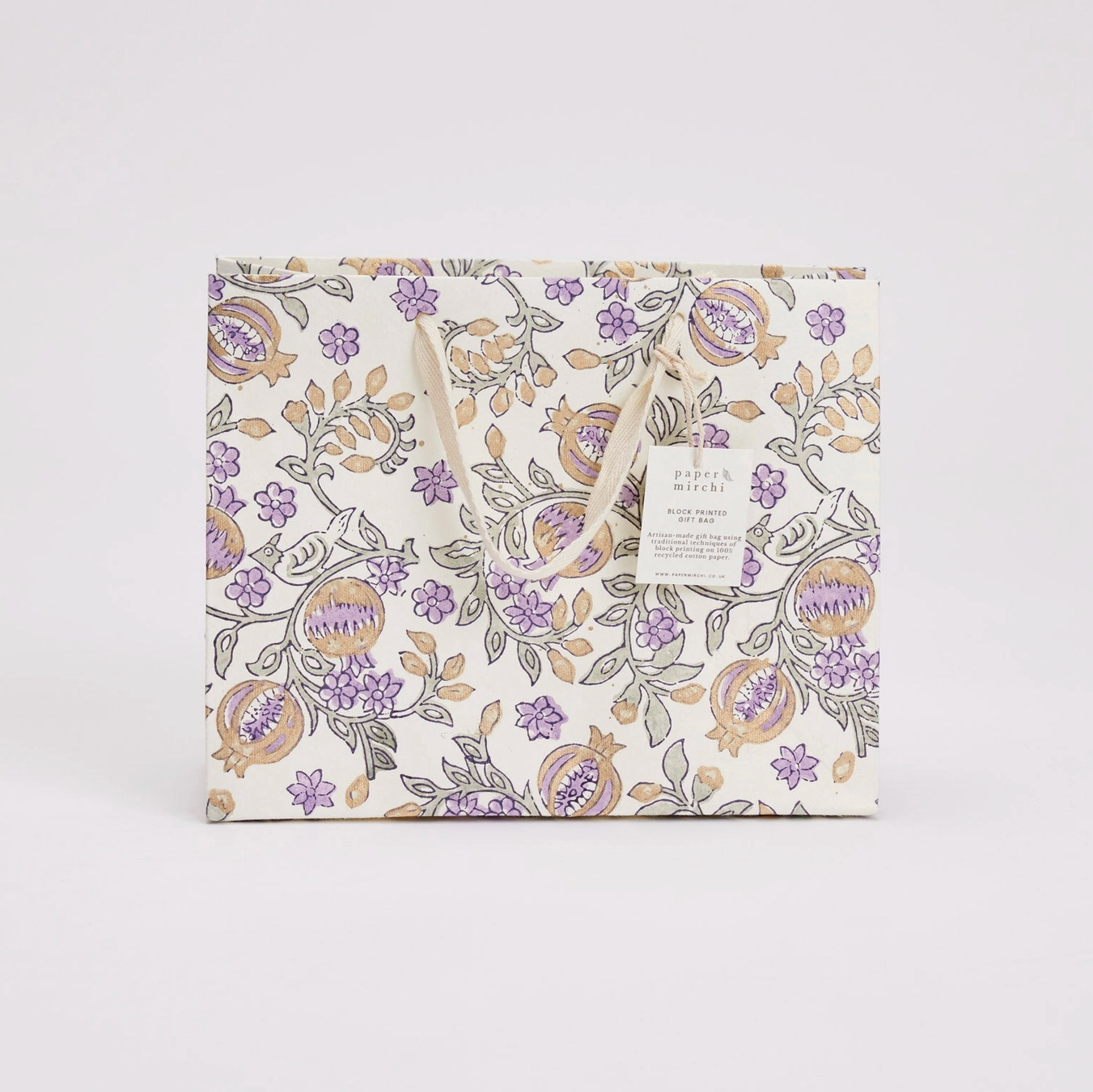 Hand Block Printed Gift Bag - Lavender Collection - Variety of Styles (Medium)