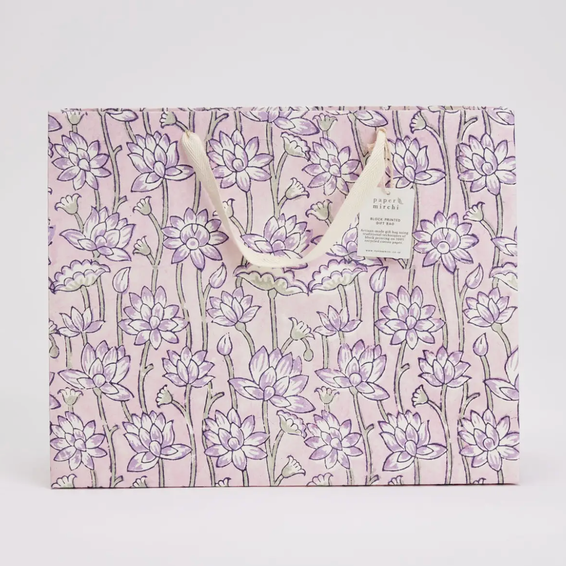 Hand Block Printed Gift Bag - Lavender Collection - Variety of Styles (Large)