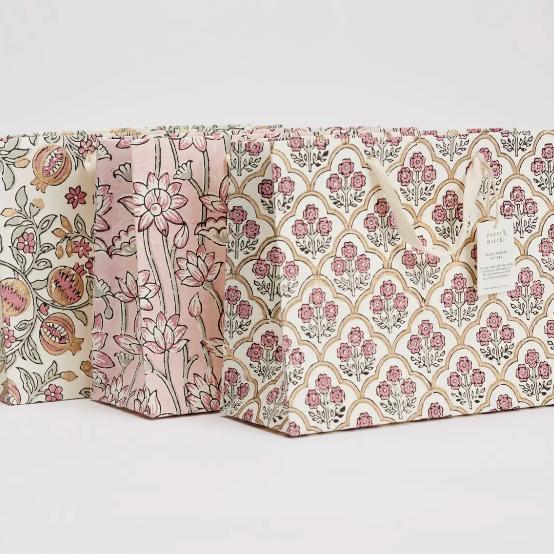 Hand Block Printed Gift Bag - Pink Earth Collection - Variety of Styles (Medium)