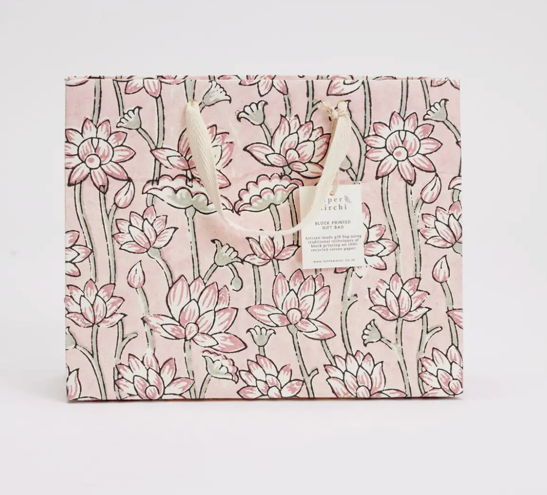 Hand Block Printed Gift Bag - Pink Earth Collection - Variety of Styles (Medium)