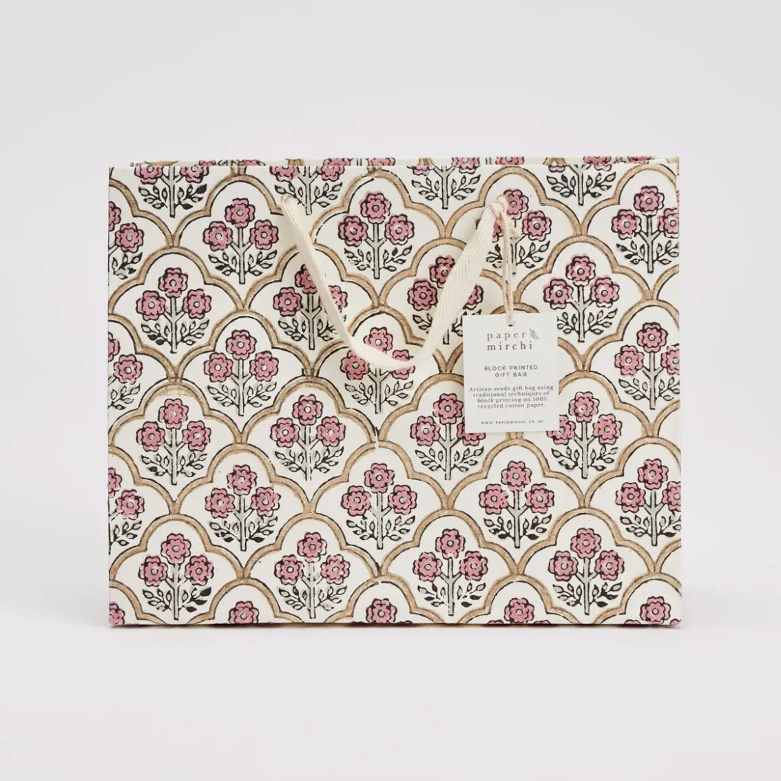 Hand Block Printed Gift Bag - Pink Earth Collection - Variety of Styles (Medium)