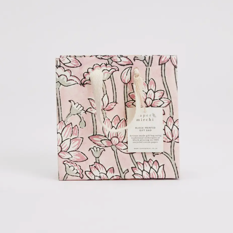 Hand Block Printed Gift Bag - Pink Earth Collection - Variety of Styles (Small)