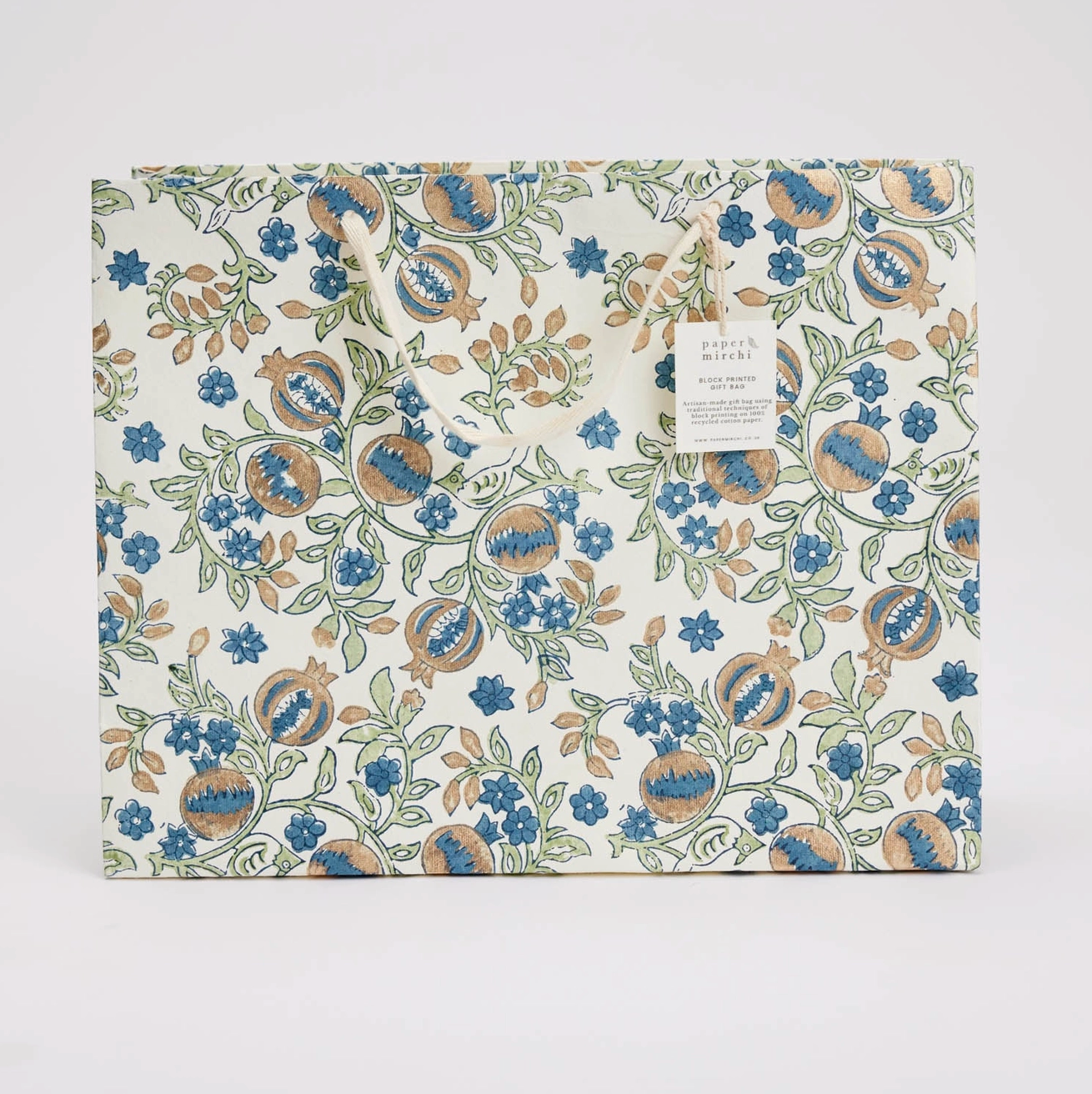 Hand Block Printed Gift Bag - Indigo Collection - Variety of Styles (Large)