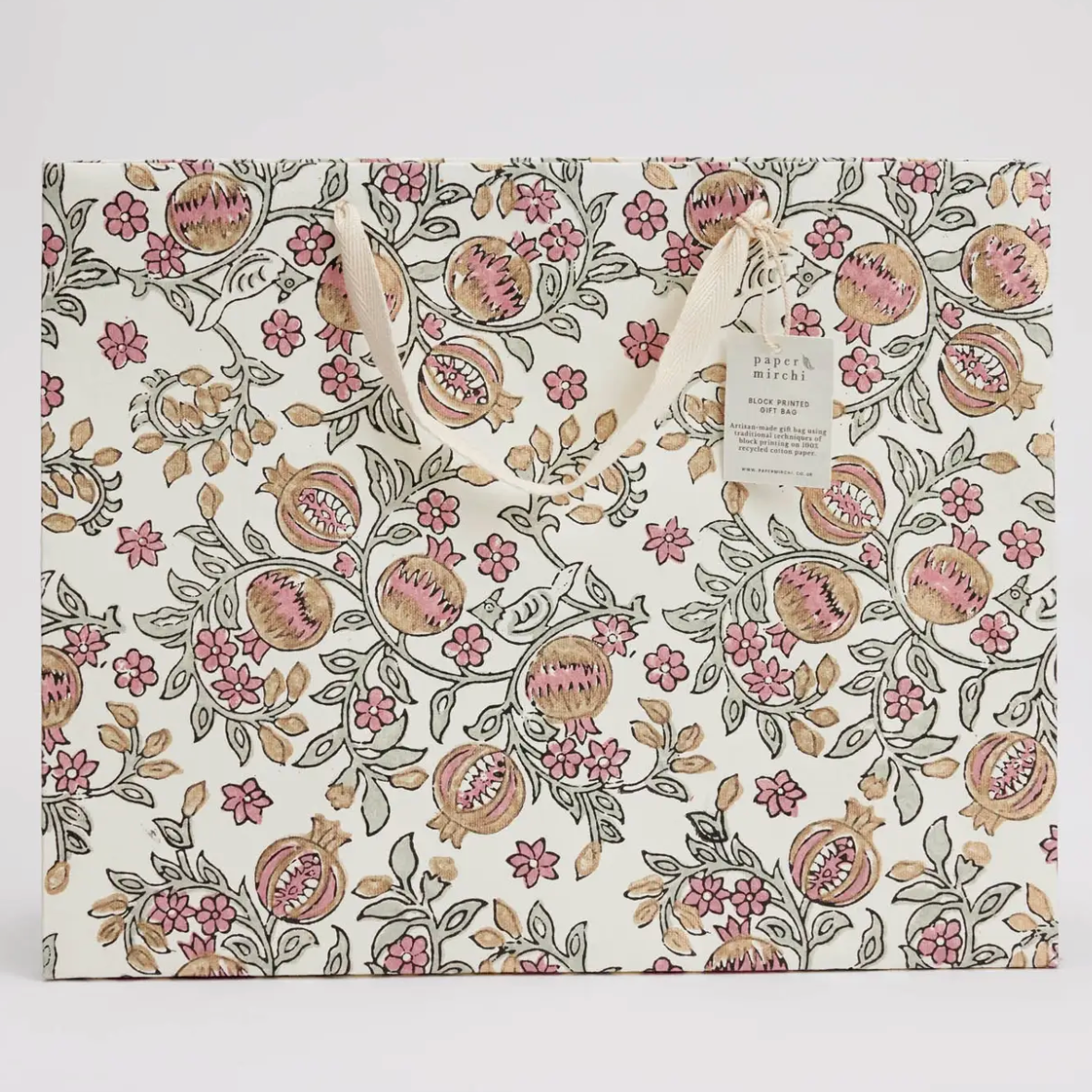 Hand Block Printed Gift Bag - Pink Earth Collection - Variety of Styles (Large)