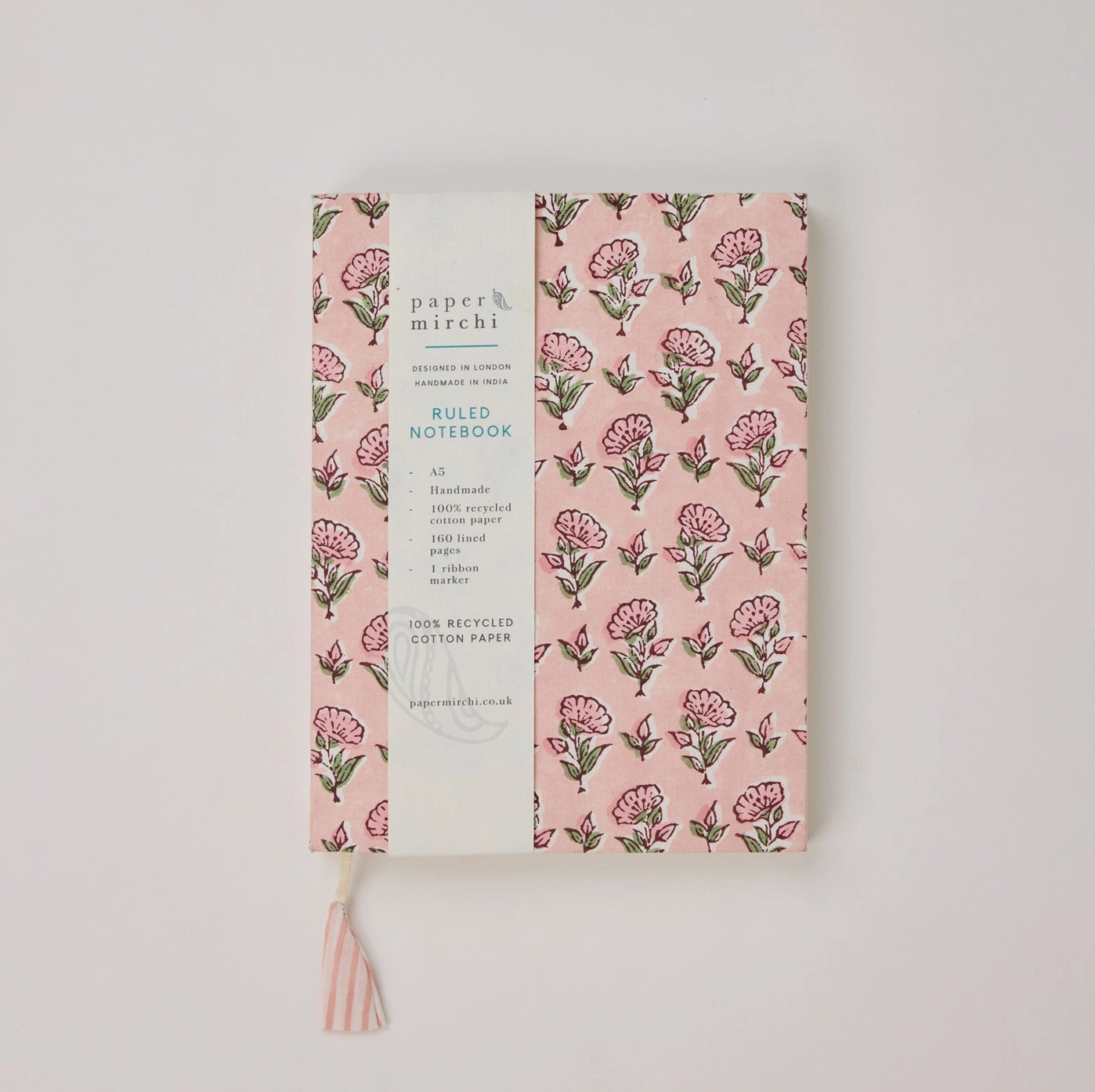 Block Printed Ruled Notebook - Ditsy Floral Blush
