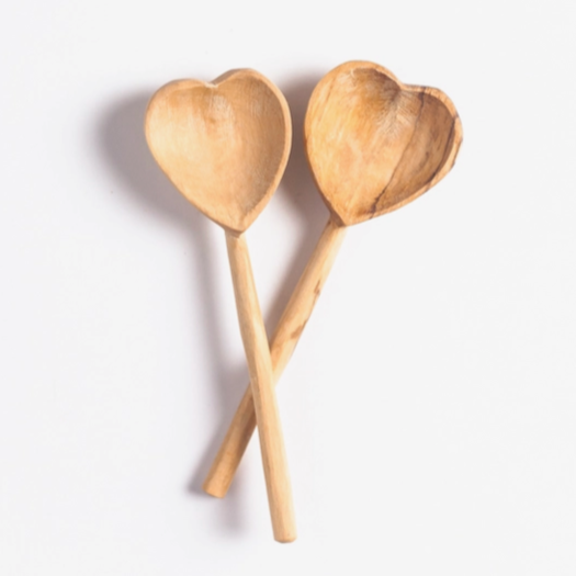 Olive Wood Heart Spoon Set