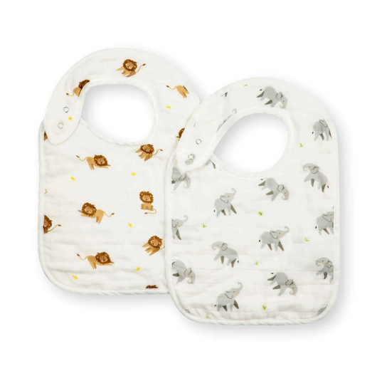 Baby Bib Set (2-pack) in Elephant + Lion