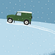 Green Landrover Car and Collie Dogs in the Snow Card