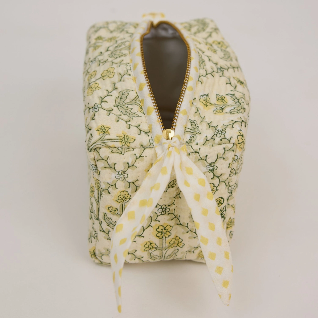 Organic Cotton Toiletry Bag - Floral Lattice Buttercream