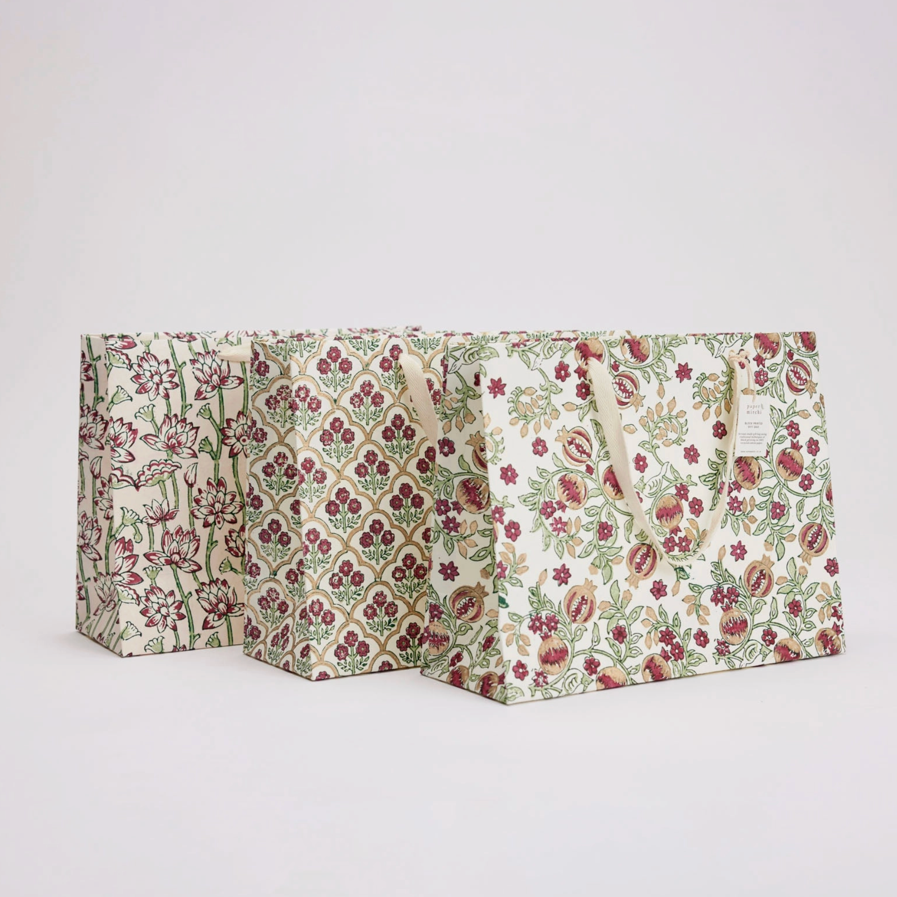 Hand Block Printed Gift Bag - Cherry Collection - (Large)