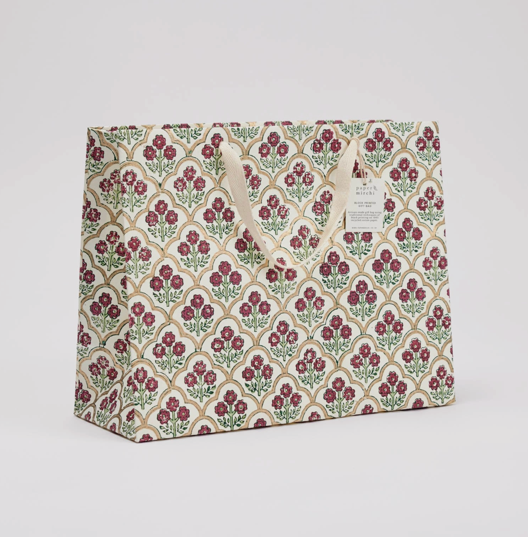 Hand Block Printed Gift Bag - Cherry Collection - (Large)