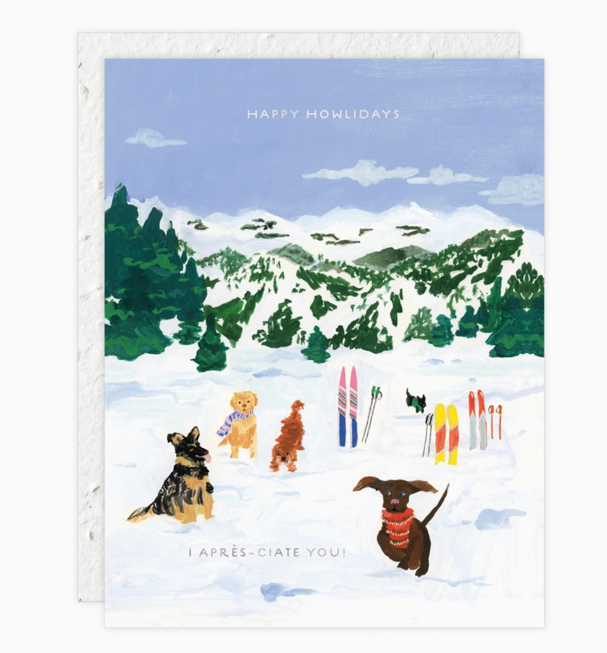 'Happy Howlidays, I après-ciate you!' Skiing Dogs Holiday Card