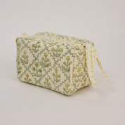 Organic Cotton Toiletry Bag - Floral Lattice Buttercream