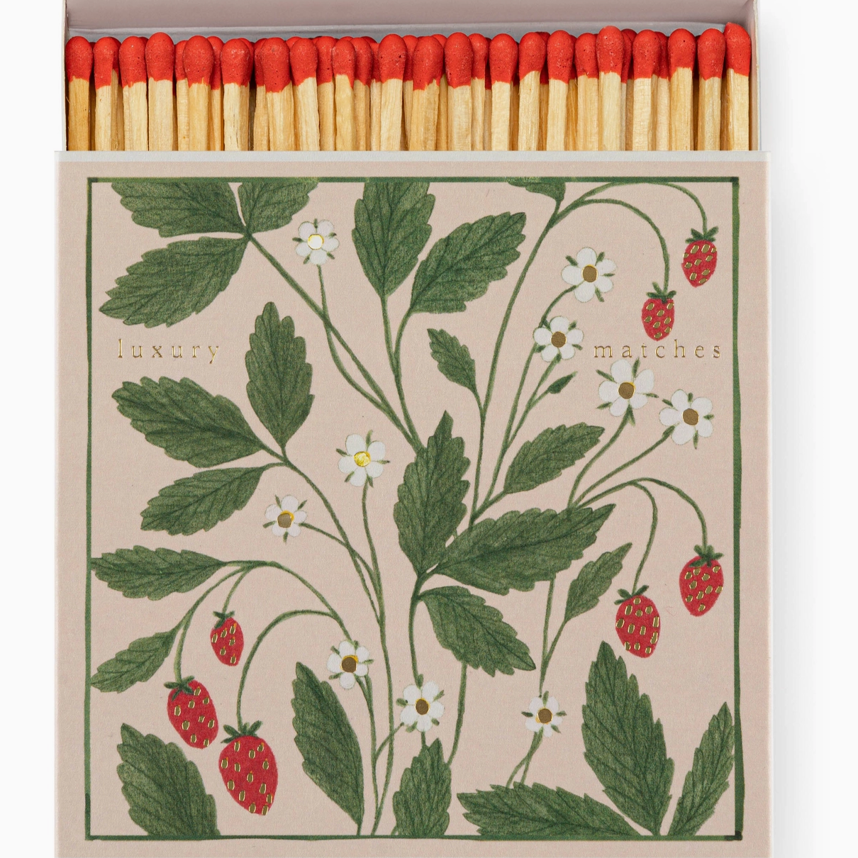 Matchbox with strawberry design and red matches
