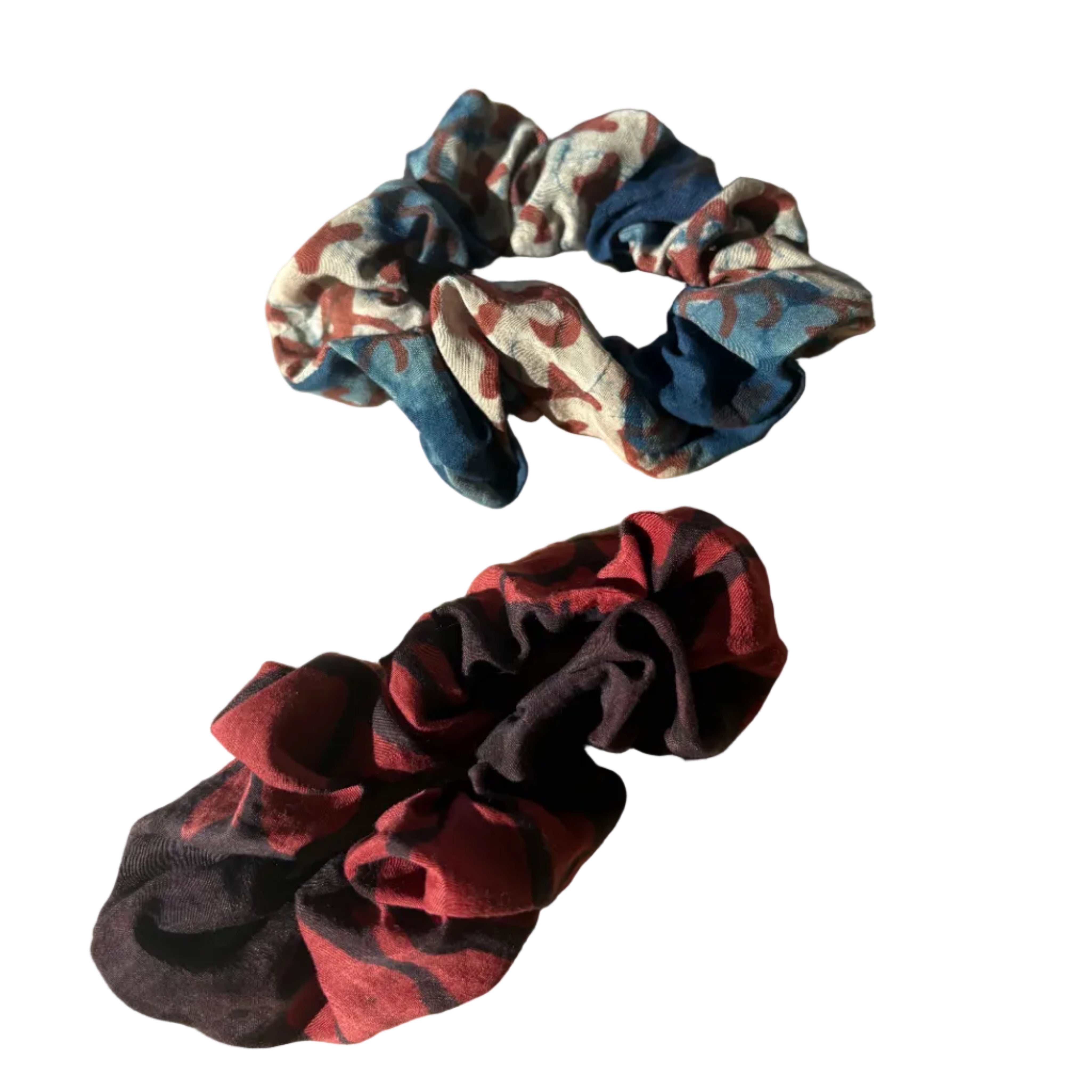 Scrunchies | Cotton Silk Hand-Dyed + Block Print (set of 2)