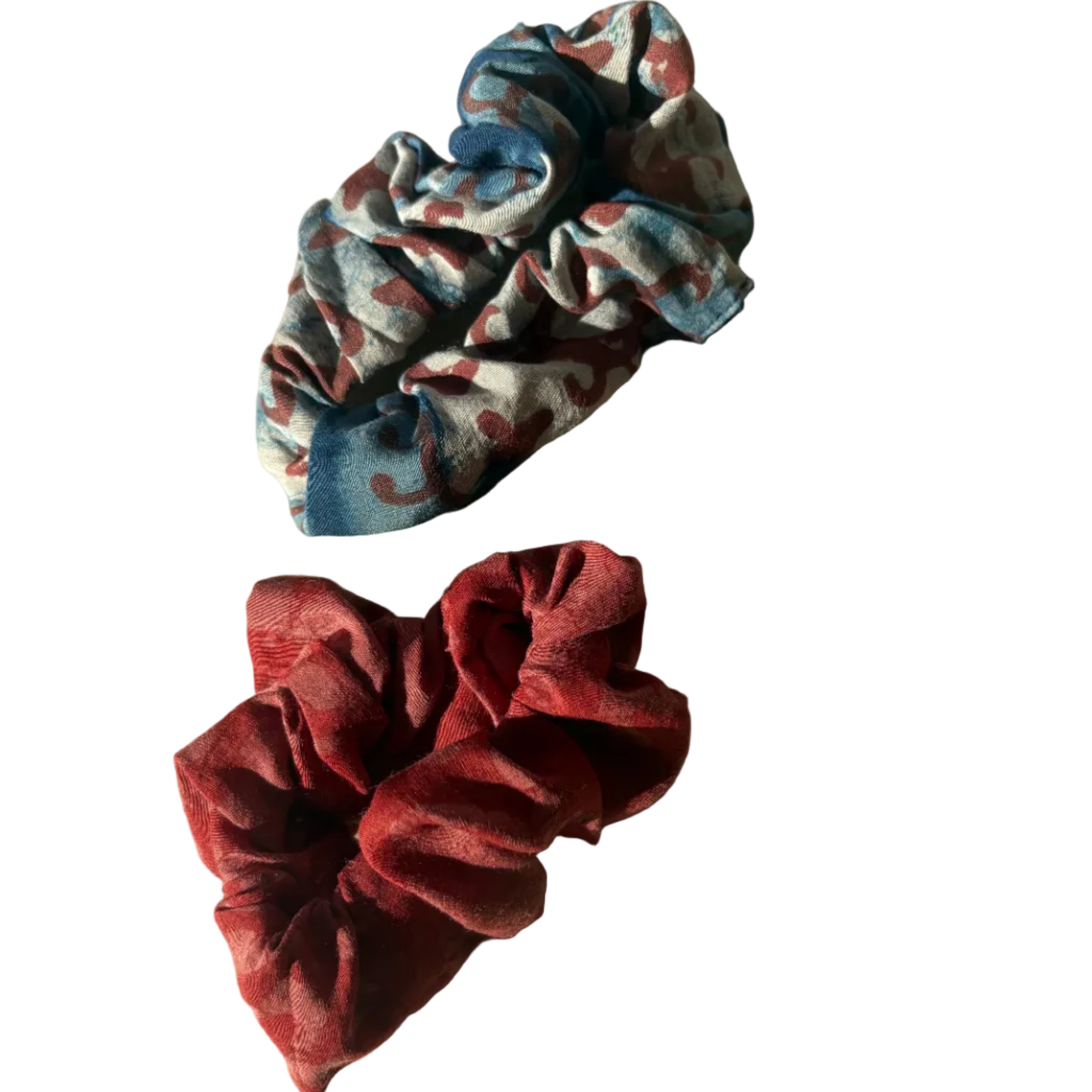 Scrunchies | Cotton Silk Hand-Dyed + Block Print (set of 2)