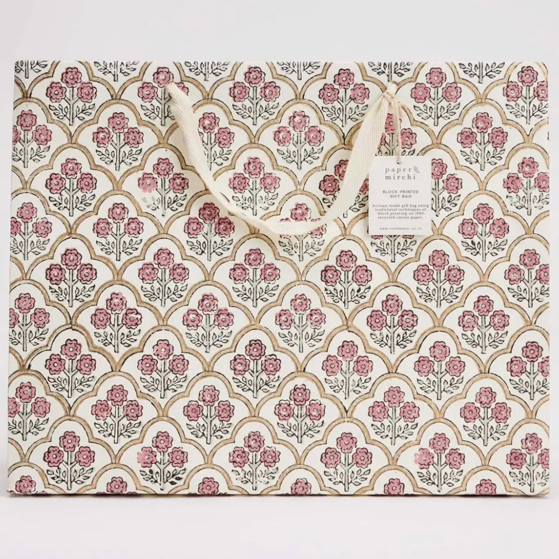 Hand Block Printed Gift Bag - Pink Earth Collection - Variety of Styles (Large)