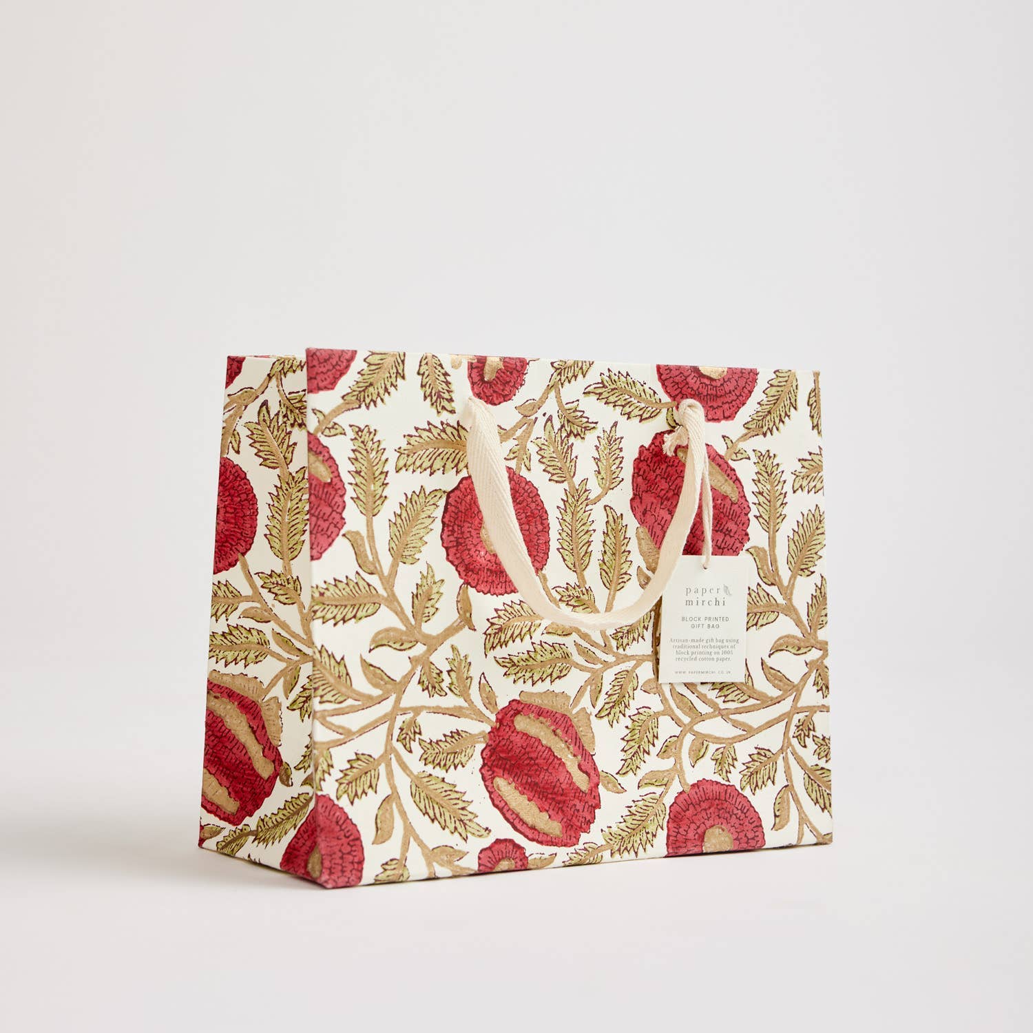 Hand Block Printed Gift Bags - Scarlet (Variety of Styles) - Medium