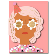 'Happy Birthday' Party Girl Glasses Shaped Birthday Card