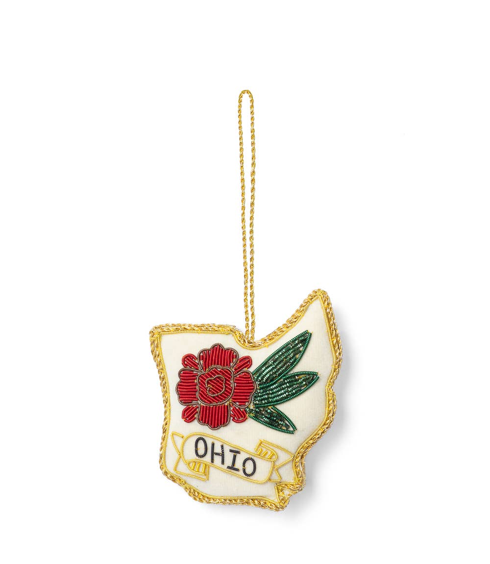 State of Ohio Carnation Ornament - Hand Embroidered