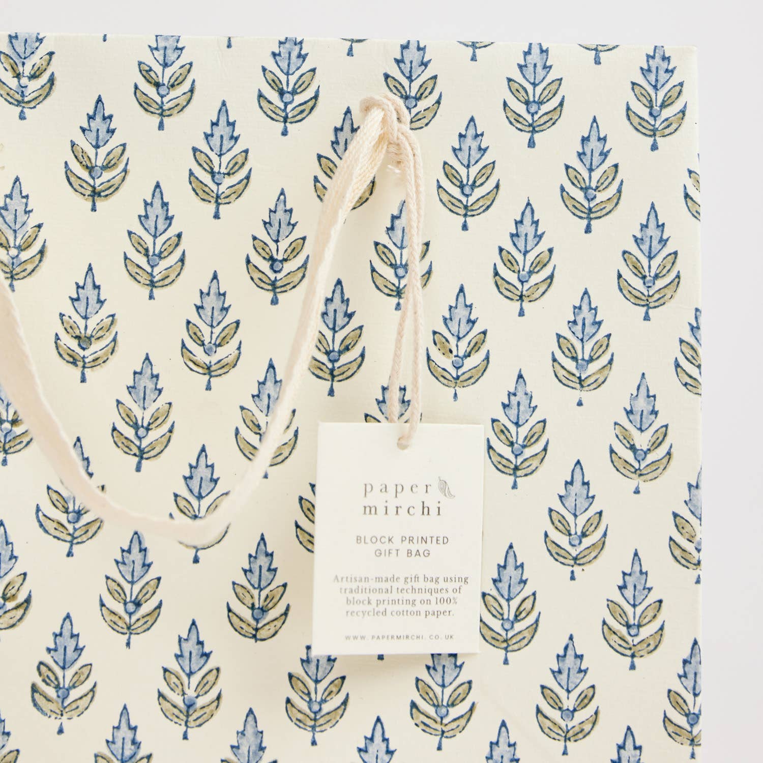 Hand Block Printed Gift Bag - Blue Stone Collection - Variety of Styles (Medium)