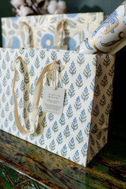 Hand Block Printed Gift Bag - Blue Stone Collection - Variety of Styles (Medium)