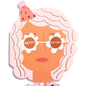'Happy Birthday' Party Girl Glasses Shaped Birthday Card
