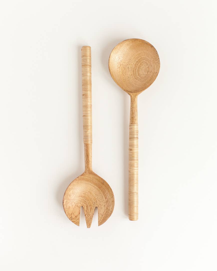 Hand-Carved Thin Woven Mango Wood Salad Servers