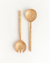 Hand-Carved Thin Woven Mango Wood Salad Servers