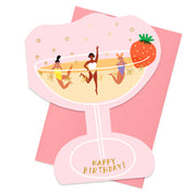 'Happy Birthday' Champagne Glass Girlies Shaped Card