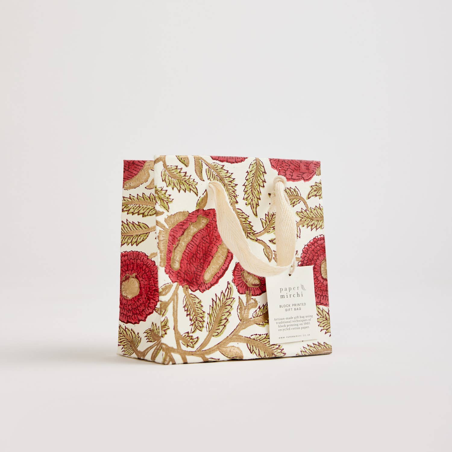 Hand Block Printed Gift Bags - Scarlet (Variety of Styles) - Small