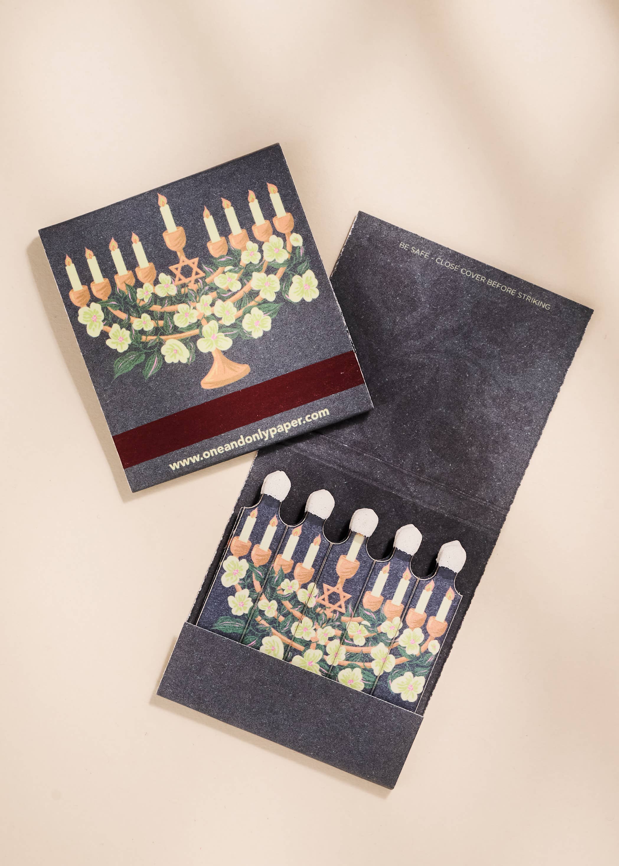 Floral Illustrated Menorah 10-Stem Matchbooks