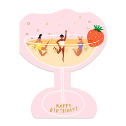 'Happy Birthday' Champagne Glass Girlies Shaped Card