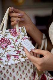 Hand Block Printed Gift Bags - Scarlet (Variety of Patterns) - Large
