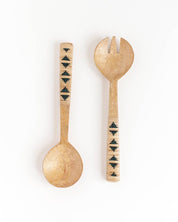 Hand-Carved Geo-Woven Mango Wood Salad Servers