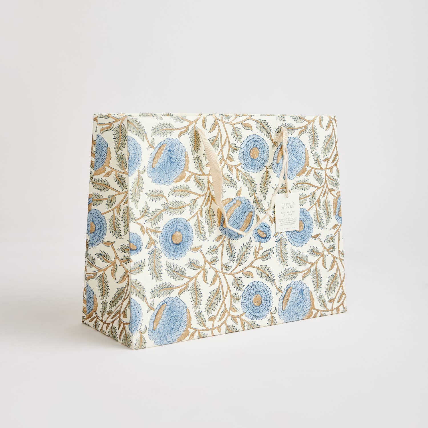 Hand Block Printed Gift Bag - Blue Stone Collection - Variety of Styles (Large)