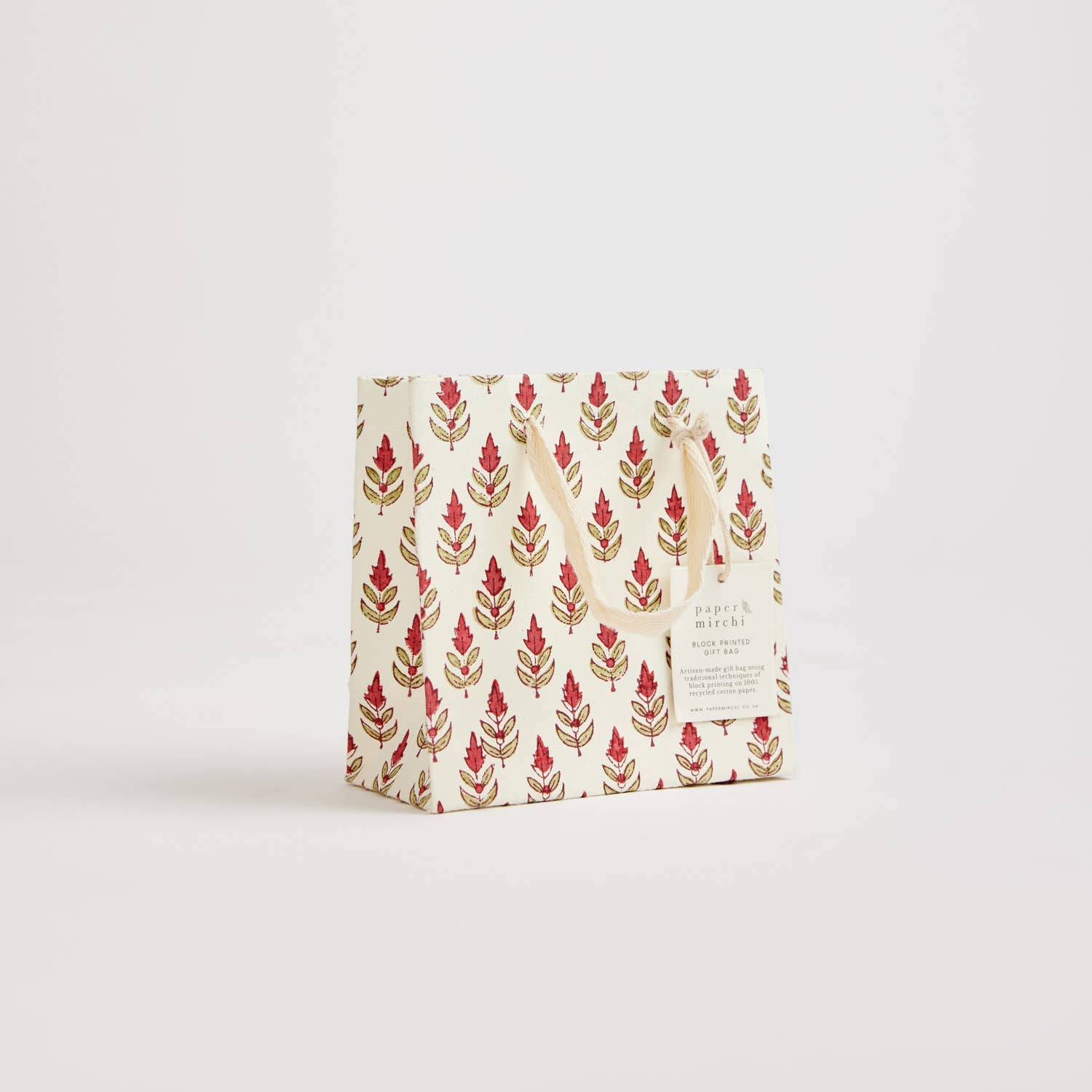 Hand Block Printed Gift Bags - Scarlet (Variety of Styles) - Small