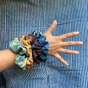 Scrunchies | Cotton Silk Hand-Dyed + Block Print (set of 2)